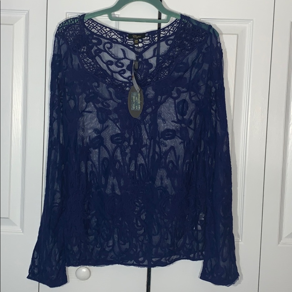 Cupio navy blue lace long sleeve top
